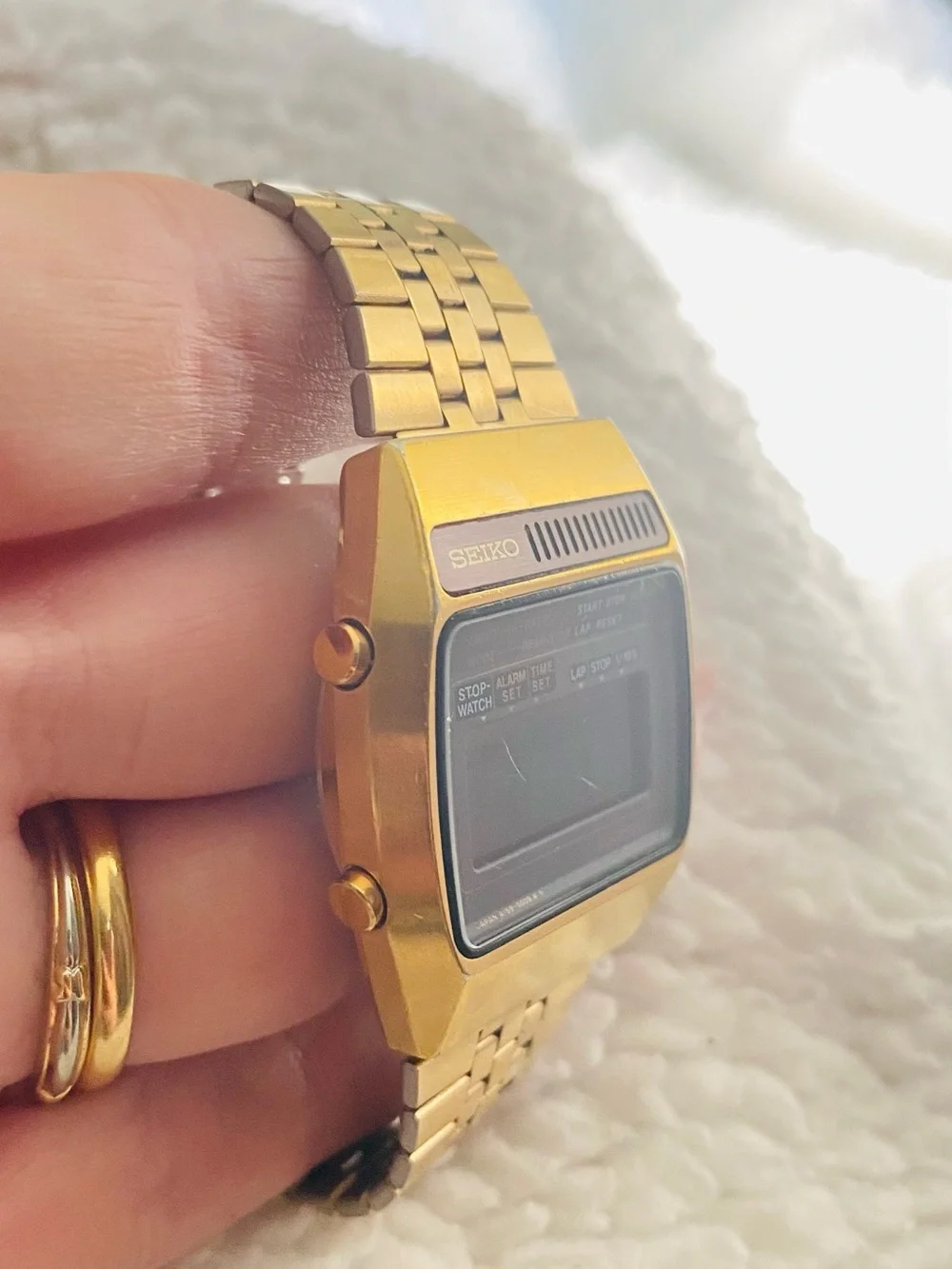 Rare Vintage 1978 Seiko A159-5009G LCD Chronograph Alarm Digital Watch Gold Band